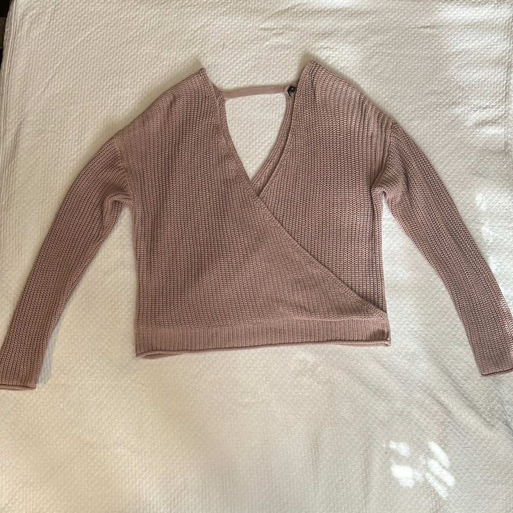 Mauve Pink Crisscross Knit Sweater